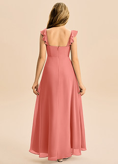Azazie Mavie Junior Abito A-Line in Chiffon Increspato Salmone Rosa image2