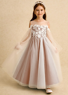 Azazie Zimi vestidos de niña de las flores Vestido de Champán Rosado de Tul de Princesa con Escote de Corazón image7