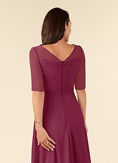 Azazie Naomi Mother of the Bride Dresses Mulberry A-Line Boatneck Pleated Chiffon Dress image10