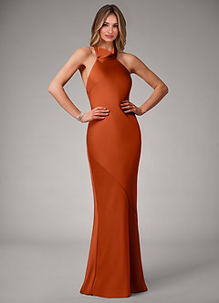 Azazie Velli Robes de demoiselle d'honneur Robe Sirène en Satin extensible Paprika image1