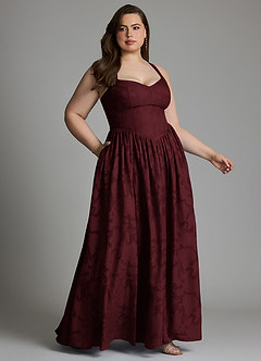 Azazie Francis Bridesmaid Dresses Cabernet A-Line Corset Floral Burnout Dress image13