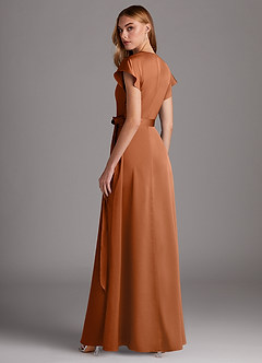 Azazie Nico Bridesmaid Dresses Copper A-Line V-Neck Stretch Satin Dress image5