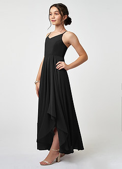 Azazie Collette Junior A-Linie Gestreift Chiffon Kleid Schwarz image3