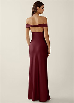 Gwendonme Wine Satin Crystal Linen Prom Dress image2