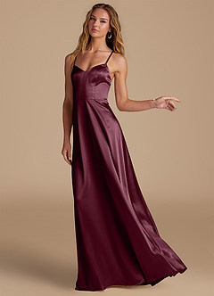 Azazie Mei Bridesmaid Dresses Cabernet A-Line Metallic Satin Dress image4