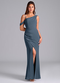 Azazie Madelyn Abiti da Damigella Abito Convertibile Sirena in Chiffon a Spalla Scoperta Blu Nettuno image3