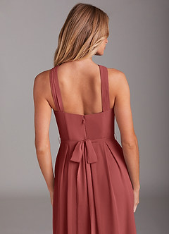 Azazie Dixie Bridesmaid Dresses Terracotta A-Line Halter Pleated Chiffon Dress image6