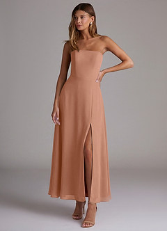 Azazie Wren Vestidos de madrinha de casamento Vestido Bronzeador de Chiffon de Linha A com Sem alças image1