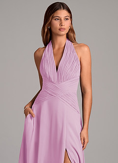 Azazie Elizabeth Robes de demoiselle d'honneur Robe Trapèze en Mousseline de soie Plissée Rose Bonbon image6