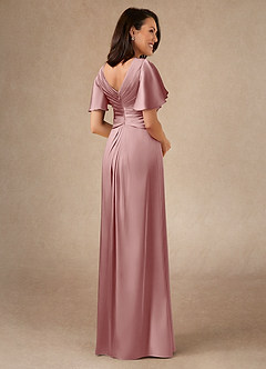 Azazie Emmeline Mother of the Bride Dresses Dusty Rose A-Line Pleated Stretch Satin Dress image2