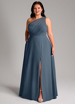 Azazie Phaedra Bridesmaid Dresses Neptune A-Line One Shoulder Chiffon Dress image10