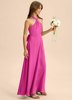 Azazie Beah Junior Robe Trapèze en Satin extensible Plissée Fuchsia image6