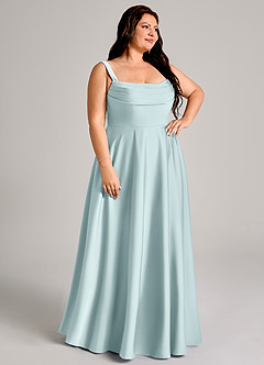 Azazie Shaude Robes de demoiselle d'honneur Robe Trapèze en Satin extensible Plissée Brume image10