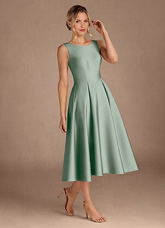 Azazie Fulton Mother of the Bride Dresses Agave A-Line Pleated Stretch Satin Dress image2