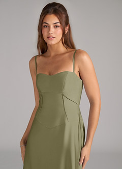 Azazie Valentine Vestidos de damas de honor Vestido de Pistacho de Satén Elástico de Corte en A con Corsé image6