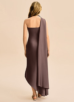 Azazie Briony Junior Ganache Sheath Pleated Stretch Satin Dress image2