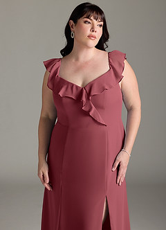 Azazie Sophie Vestidos de damas de honor Vestido de Merlot de Gasa de Corte en A Convertible con Vestidos sin tirantes image13