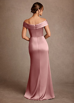 Azazie Bedford 신부의 어머니 드레스 쉬스 주름진 스트레치 새틴 플로어 길이 드레스 image3