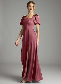 Azazie Fyona Bridesmaid Dresses Desert Rose A-Line Pleated Stretch Satin Dress image4