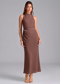 Azazie Evadne Brautjungfernkleider Etui Plissee Chiffon Kleid Espresso image3