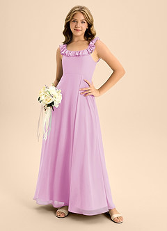 Azazie Callie Junior Abito A-Line in Chiffon Increspato Rosa Confetto image3