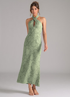 Azazie Marlissa Bridesmaid Dresses Agave Sheath Pleated Floral Burnout Dress image3