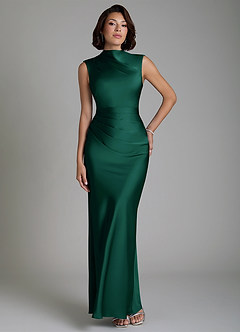 Azazie Lumia Robes de demoiselle d'honneur Robe Fourreau en Satin extensible Corset émeraude image1
