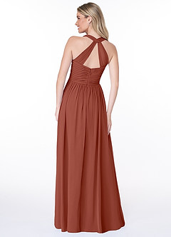 Azazie Jaclyn Bridesmaid Dresses Auburn A-Line Pleated Chiffon Dress image4