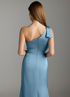Azazie Rinna Bridesmaid Dresses Steel Blue Mermaid Ruched Stretch Satin Dress image7