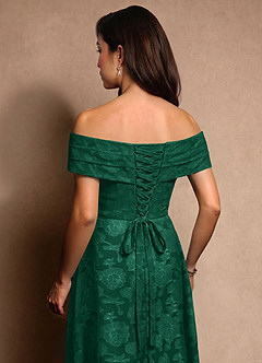 Azazie New Britain Mother of the Bride Dresses Emerald A-Line Pleated Floral Burnout Dress image7