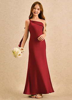 Azazie Almond Girls Formal Sukienki dla dziewczynek sypiących kwiaty Osłona Jedno ramię Satyna elastyczna Długość podłogi Sukienka image2