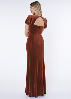 Azazie Lizabet Vente Finale Robe Fourreau en velours Col Carré Terracotta image4