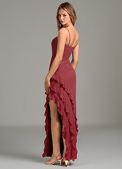 Azazie Lanette Bridesmaid Dresses Pomegranate Sheath Ruched Chiffon Dress image2