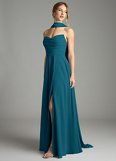 Azazie Ayla Abiti da Damigella Abito A-Line in Chiffon Scollo a Cuore Blu Inchiostro image8