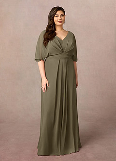 Azazie Oksana vestidos de madre de la novia Vestido de Verde Sauce de Gasa de Corte En A con Cuello en V Plisado image6