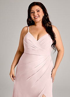 Azazie Maci Bridesmaid Dresses Blushing Pink Sheath Pleated Chiffon Dress image12