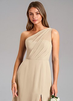 Azazie Phaedra Bridesmaid Dresses Champagne A-Line One Shoulder Chiffon Dress image8