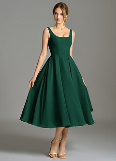 Azazie Amalie 신부 들러리 드레스 A라인 주름진 쉬폰 티 길이 드레스 image3