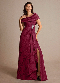 Azazie Branford vestidos de madre de la novia Vestido de Borgoña de Devorado Floral de Corte En A con Plisado image5