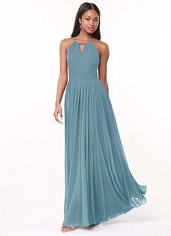 Azazie Cherish Jurken voor bruidsmeisjes Jurk van Chiffon met A-Lijn Geplooid Mystiek Blauw image3