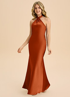 Azazie Chickie Junior Etui Plissee Stretch-Satin Kleid Gebranntes Orange image5