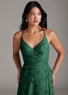 Azazie Davis Bridesmaid Dresses Dark Green A-Line Pleated Floral Burnout Dress image5