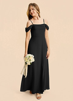 Azazie Lilly Junior Black A-Line Pleated Chiffon Dress image5
