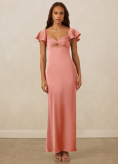Christian Siriano Bridal for Azazie 1005 Bridesmaid Dresses Coral Sheath Sweetheart Neckline Stretch Satin Dress image1