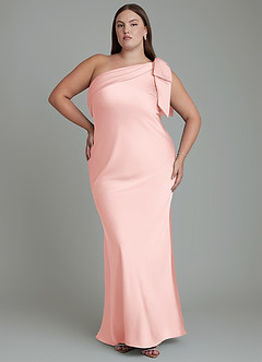 Azazie Yuanna Bridesmaid Dresses Powder Pink Mermaid One Shoulder Stretch Satin Dress image8