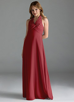 Azazie Tessie Junior A-Linie Plissee Chiffon Kleid Granatapfelrot image1