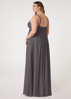 Azazie Chanel Abiti da Damigella Abito A-Line in Chiffon Plissettato Grigio Acciaio image9