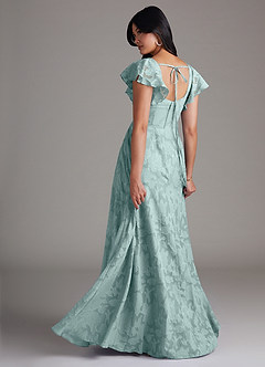 Azazie Bondi Bridesmaid Dresses Mist A-Line Side Slit Floral Burnout Dress image3