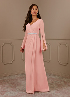 Azazie Belinda Mother of the Bride Dresses Rosette A-Line V-Neck Pleated Chiffon Dress image1