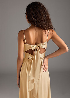 Azazie Zeya Brautjungfernkleider A-Linie Plissee Stretch-Satin Kleid Gold image4